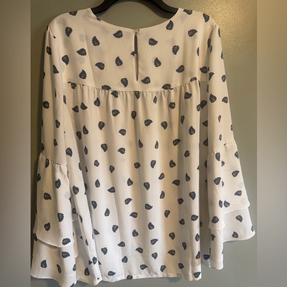 LOFT White Boho Peasant blouse Ruffle Bell sleeve career blouse size large - Picture 8 of 11